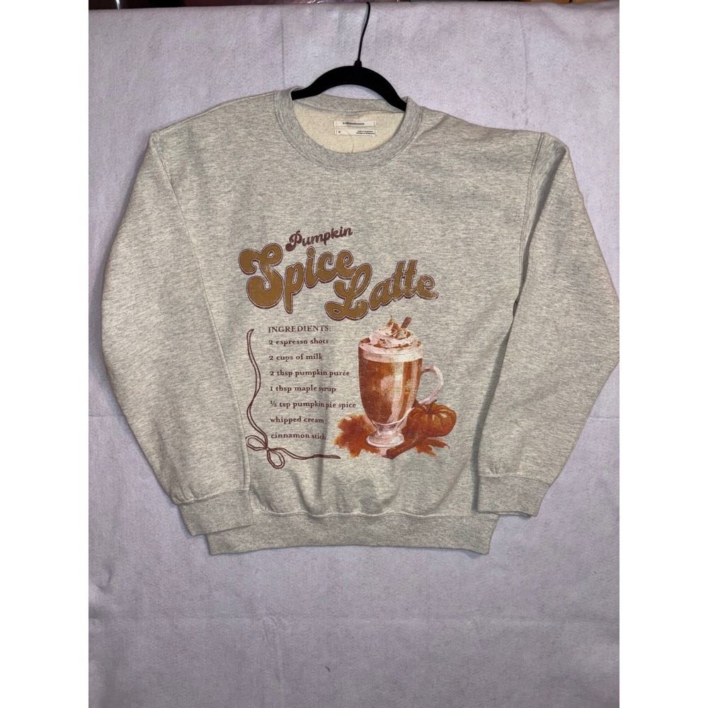 Anthropologie Pumpkin Spice Latte Recipe Graphic oversized distressed Sweatshirt